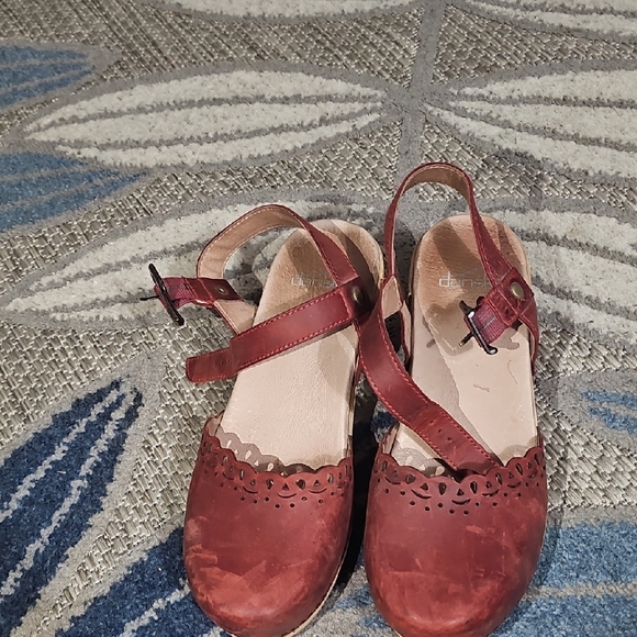 Dansko Burgundy Leather Mary Jane Heels with Ankle Strap - Picture 3 of 7